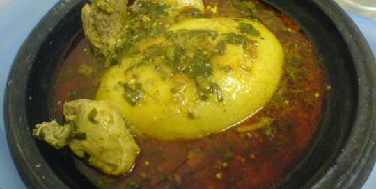 Banku with okro and spinach soup