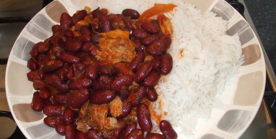 Rice with stewed kidney beans