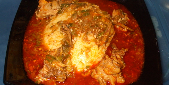 akple with chicken and anchovies okro soup