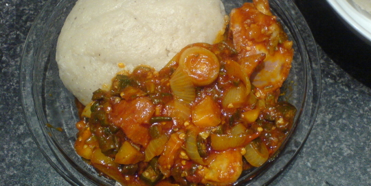 banku with chopped okro stew