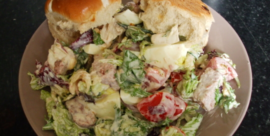 cross buns with mixed salad