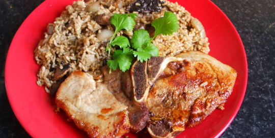 mushroom rice with pork chops