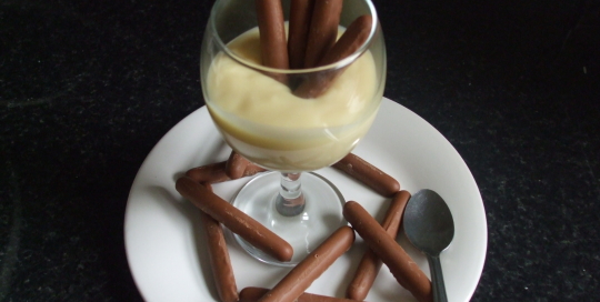 soya dessert with chocolate fingers